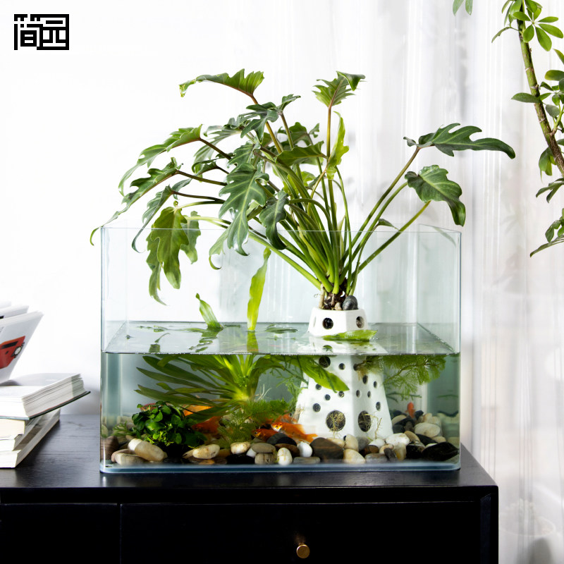 简园 养鱼生态缸水中造景六棱台多孔陶瓷花器 水培养绿植创意花盆