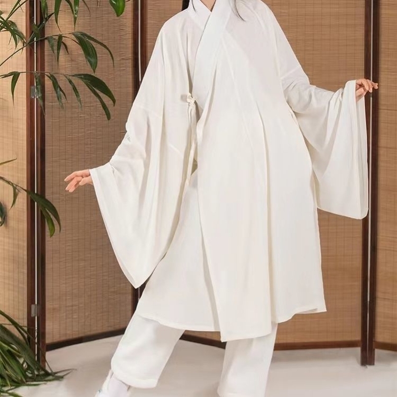 汉服明制圆领袍道袍内搭直裰内衬袍打底袍中国风白色套装古代居家