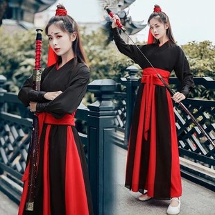边城浪子古装汉服黑红间色舞蹈装武侠女中国风演出服装表演服团购