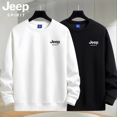 JEEP吉普加绒加厚纯棉圆领卫衣男