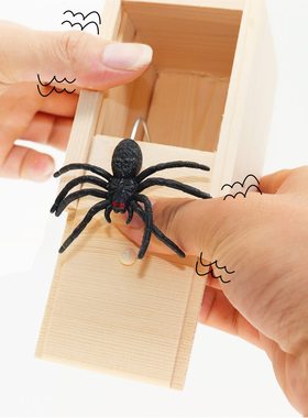 Halloween Rubber Spider Prank Wooden Box Toys for Kids False