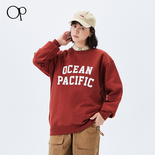 ocean 外套 情侶印花長(zhǎng)袖 pacific加絨圓領(lǐng)op運(yùn)動(dòng)衛(wèi)衣男女復(fù)古美式