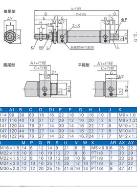 迷你气缸MAC MA20/25/32/40 X35X40X60X80X110X115X125X130X160-S