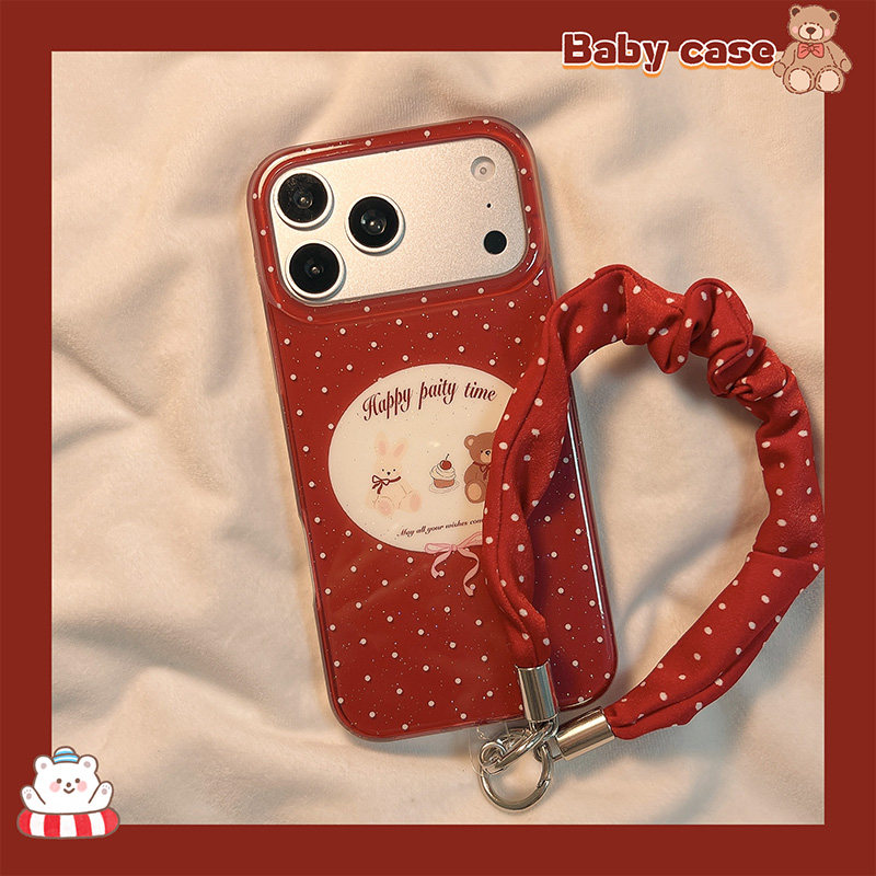 北比新年喜庆红色波点小熊兔子适用iphone17pro手机壳苹果16promax新款15带挂绳17卡通14pm女16闪粉15pro全包,3C数码配件,手机保护套/壳,淘宝优惠券,粉丝福利购,淘宝优惠卷