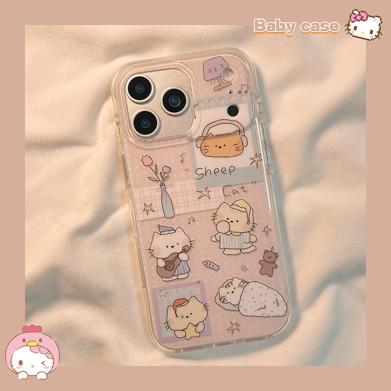 少女粉色波点猫咪适用苹果手机壳