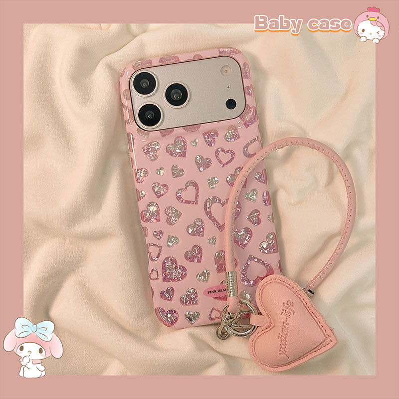 北比 韩系氛围感粉色镭射爱心适用苹果17promax手机壳iphone16pro新款15女17pro带挂绳15pro全包防摔手机套