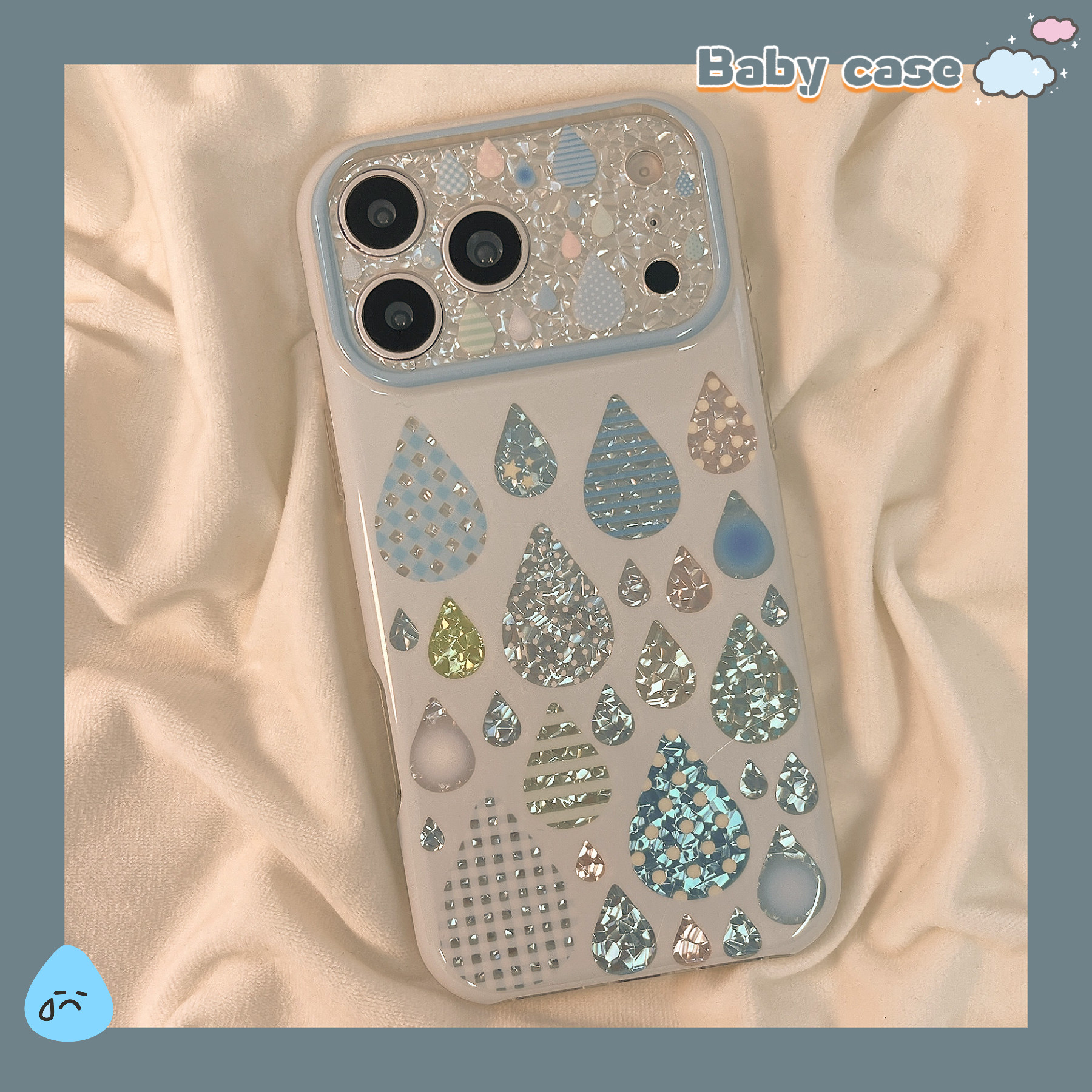 北比 韩系ins蓝色钻石纹雨滴适用苹果18promax手机壳iphone17pro新款16pro女款15pro创意17pm全包防摔保护套