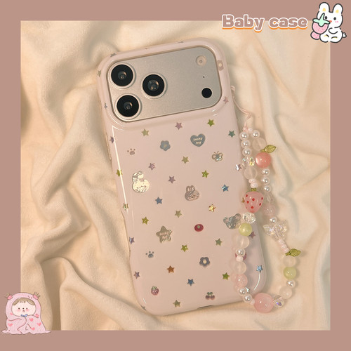 北比 ins甜美粉色鎏金星星兔子适用苹果17promax手机壳iphone16pro新款15女17pro带链条15pro全包防摔手机套