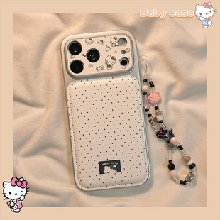 北比ins韩风简约波点猫咪适用苹果17pro手机壳iphone16promax新款15带链条17少女心14卡通16电镀皮质15pm全包