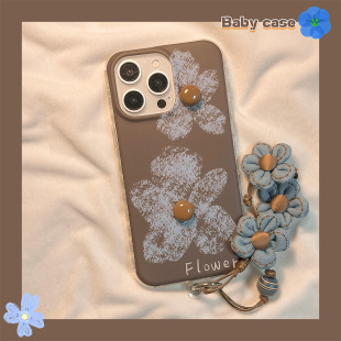 北比ins小众个性 15pro复古17创意14日韩13女16pm双层全包 涂鸦花朵带挂绳适用苹果17promax手机壳iphone16新款