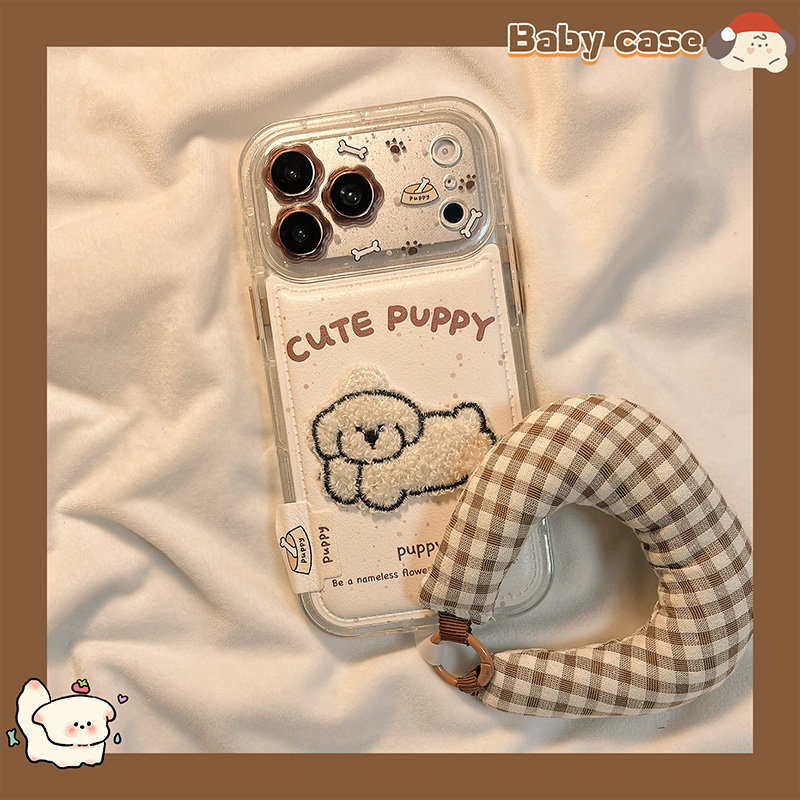 可爱卡通刺绣狗狗适用苹果手机壳