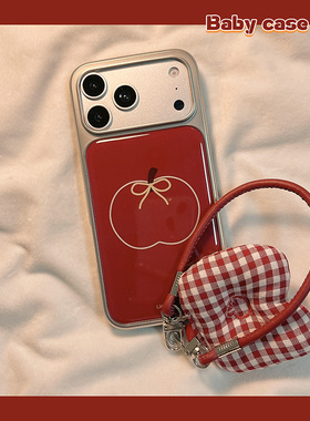 北比韩风ins简约红色线条苹果适用苹果17pro手机壳iphone16promax新款15带挂绳17女14pm喜庆16电镀滴胶13全包