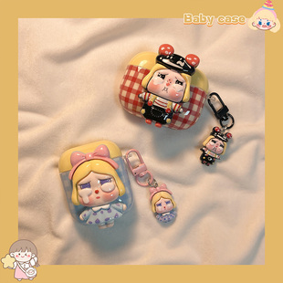 日韩撞色格纹可爱哭娃适用airpodspro2保护套苹果airpods4耳机保护壳airpods3无线蓝牙通用1 2代耳机盒全包硬