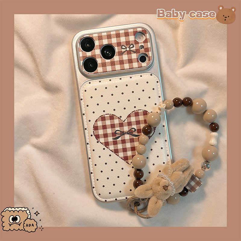 北比日韩波点红色格纹爱心适用苹果17手机壳iphone16pro