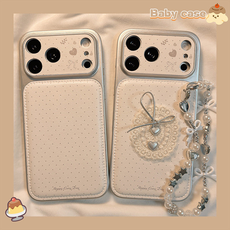 北比ins韩风波点爱心蝴蝶结适用iphone17pro手机壳苹果16promax新款15带链条17女14电镀皮质16大视窗15pm全包