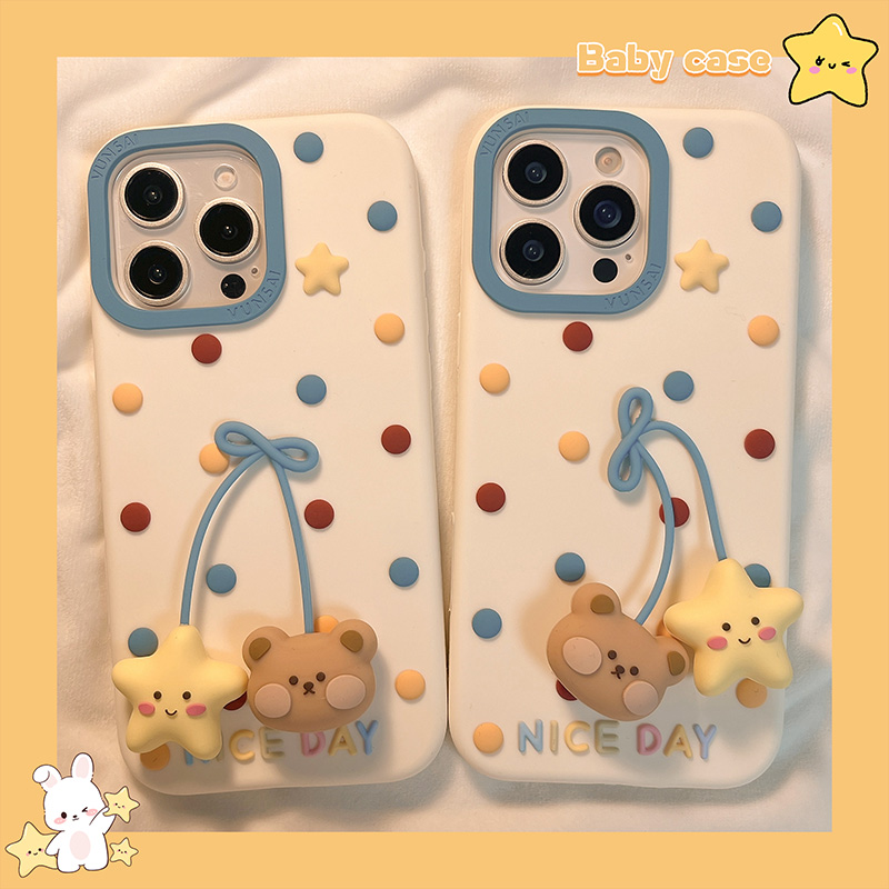 日韩波点星星小熊适用苹果手机壳