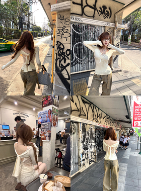 你的井井【美辣classic】辣妹风蕾丝漏背长袖T恤小众设计感上衣女