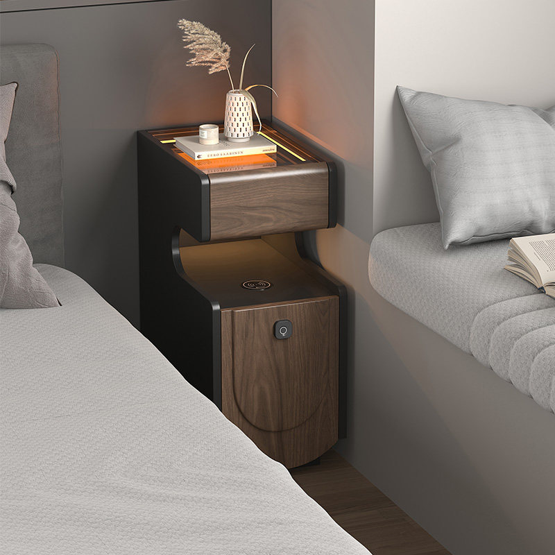 中古风床头柜指纹锁智能床头柜2025新款20公分极窄高级小户型复古,住宅家具,床头柜,淘宝优惠券,粉丝福利购,淘宝优惠卷