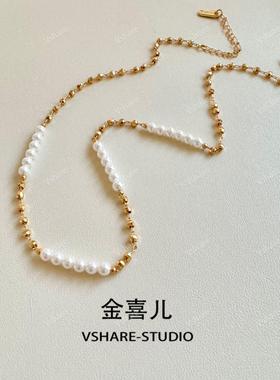 【月半弯】手工气质白色时尚轻奢百搭复古小众项链