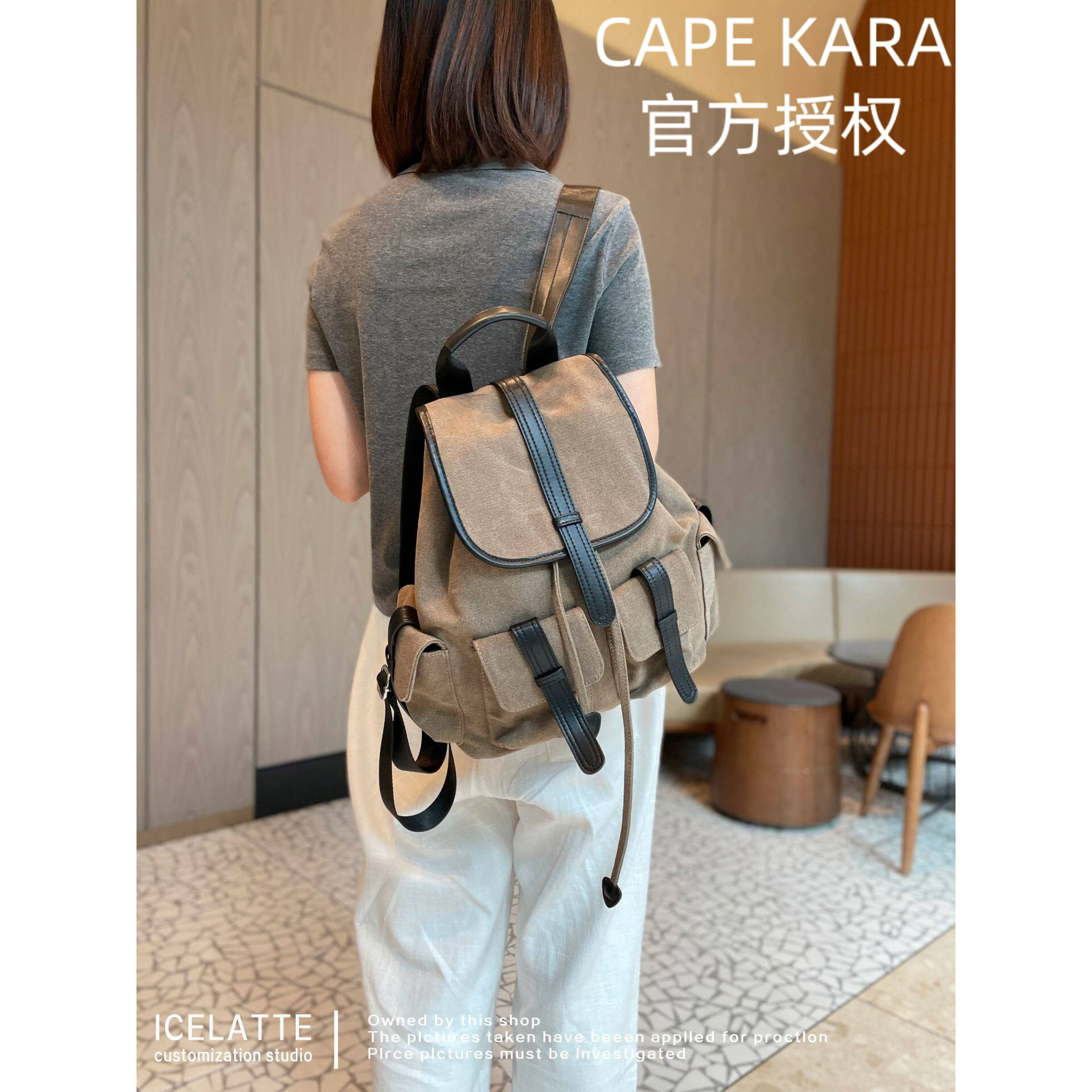 英国 Cape Kara 超火帆布双肩包女高颜值时尚百搭通勤女背包旅行