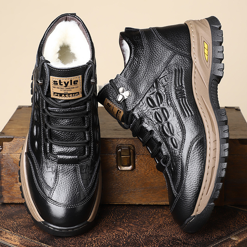 男士牛皮羊毛保暖雪地靴