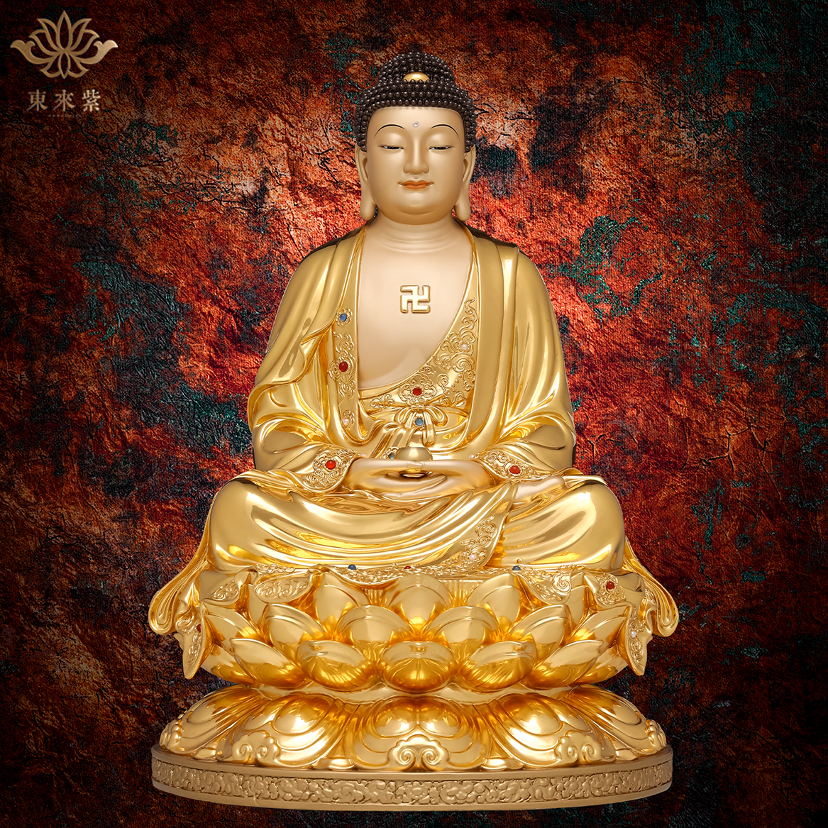 释迦摩尼神像三宝佛像如来佛祖阿弥陀佛药师佛娑婆三圣东来紫铜像
