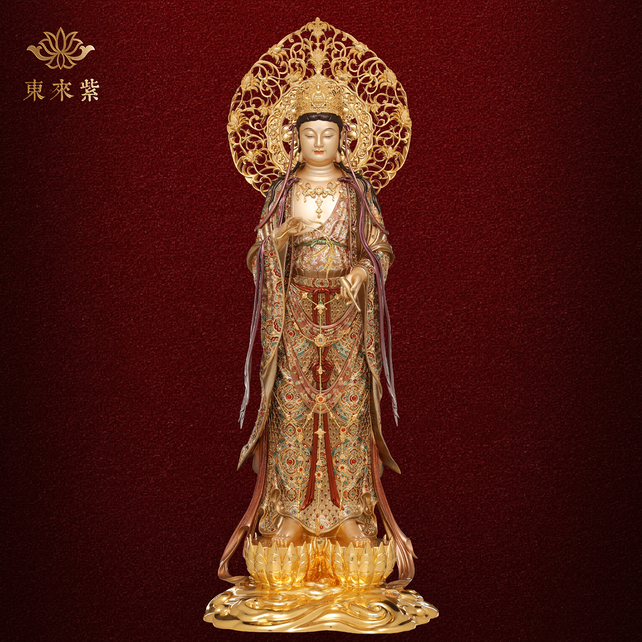 东来紫纯铜西方三圣铜像佛像家里供奉摆件观音菩萨像站像重工宝相