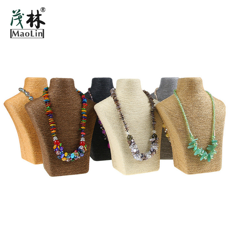 绕线绳草编席小模特胸模人像颈脖子麻绳首饰品架珠宝项链展示