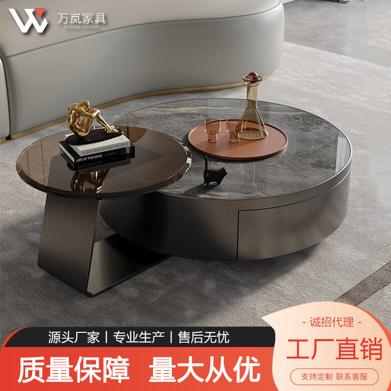 轻奢茶几客厅家用现代简约小户型网红方形玻璃岩板茶几电视柜组合