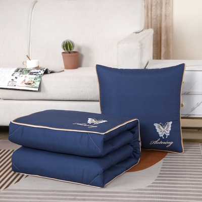 无印良品洛卡棉刺绣抱枕被两用二合一 办公室靠垫盖毯舒适午睡毯