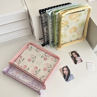 A5 6孔小清新日系花卉拉链袋活页夹卡册小卡明信片收纳手账本外壳