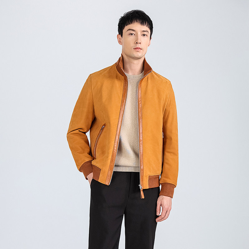 海宁真皮皮衣男新西兰进口胎牛皮正绒绒面皮秋季新款磨砂皮外套