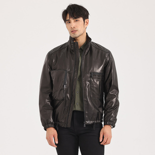 真皮皮衣休闲帅气机车无涂山羊皮夹克修身 男士 立领男 新款 海宁秋季