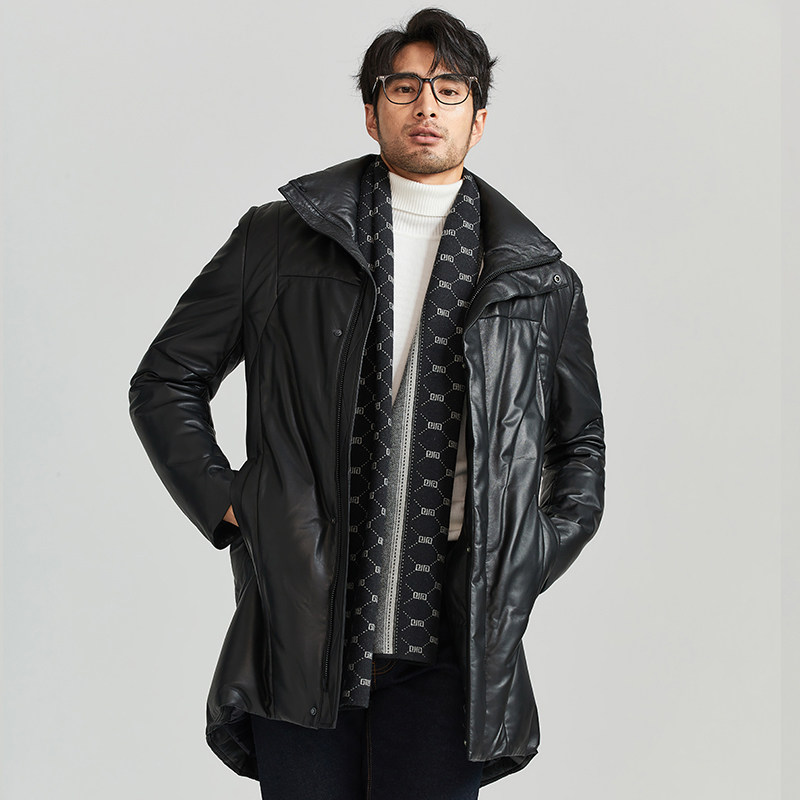 2024冬季新款男士真皮羽绒服中长款休闲绵羊皮皮衣保暖白鸭绒外套