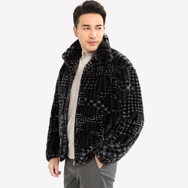 海宁进口水貂拼色格纹印花重工貂皮大衣男士皮草商务休闲保暖外套,男装,皮草,淘宝优惠券,粉丝福利购,淘宝优惠卷