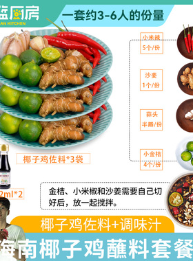 海南海蓝厨房椰子鸡佐料蘸料195g沙姜金桔小米辣配料减盐调味料品