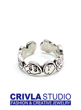 CRIVLA可爱动漫卡通人小新戒指女ins简约小众设计感开口调节食指