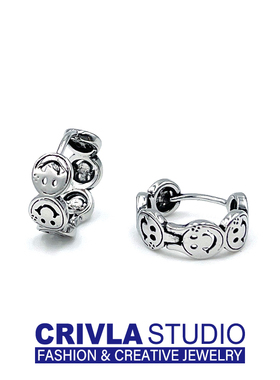 CRIVLA日韩风笑脸复古时尚气质耳环ins冷淡风小众女百搭简约耳钉