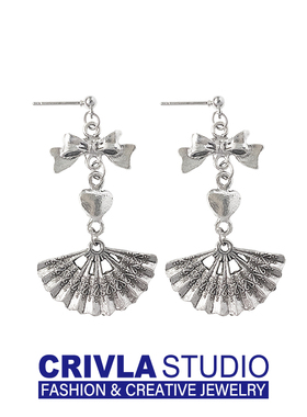 CRIVLA韩系个性2025新款少女扇子耳钉女轻奢设计感小众高级感耳饰