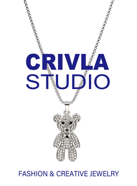 CRIVLA满钻小熊项链女夏季嘻哈土酷蹦迪情侣卡通男潮卫衣毛衣链