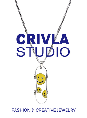 CRIVLA原创设计个性笑脸滑板项链男女ins街头潮情侣百搭嘻哈吊坠