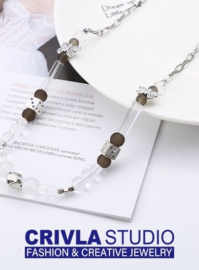 CRIVLA骰子蝴蝶钛钢项链轻奢小众ins冷淡风毛衣链配装饰锁骨链子