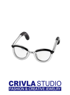 CRIVLA迷你眼镜戒指戒指男女设计小众时尚个性高级感开口百搭指环
