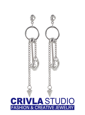 CRIVLA日韩原宿风简约潮流气质女ins潮金属球链条百搭铆钉耳钉饰