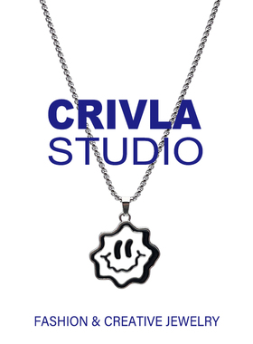 CRIVLA黑白卡通笑脸项链男女生士高级感设计小众装饰情侣配饰饰品