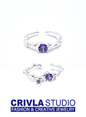 日韩紫钻熔岩戒指女ins简约小众