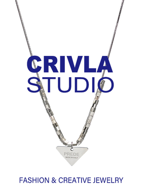 CRIVLA冷淡风钛钢几何三角形字母项链男女ins潮简约百搭卫衣项链