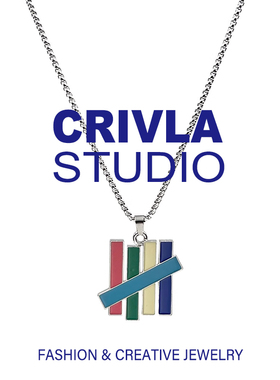 CRIVLA彩虹不败五条杠钛钢项链男女ins街头网红嘻哈钛吊坠毛衣链