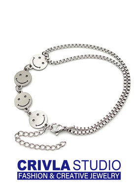 CRIVLA原宿风钛钢笑脸手链男女潮ins小众设计个性高级感手环饰品