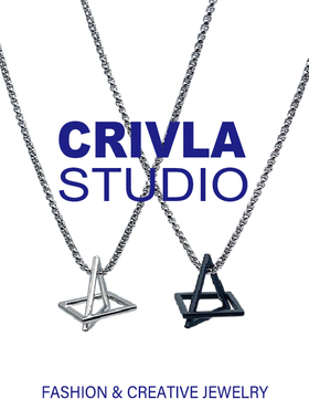 CRIVLA几何方块长款项链男女ins潮小众设计高级感情侣卫衣配饰链